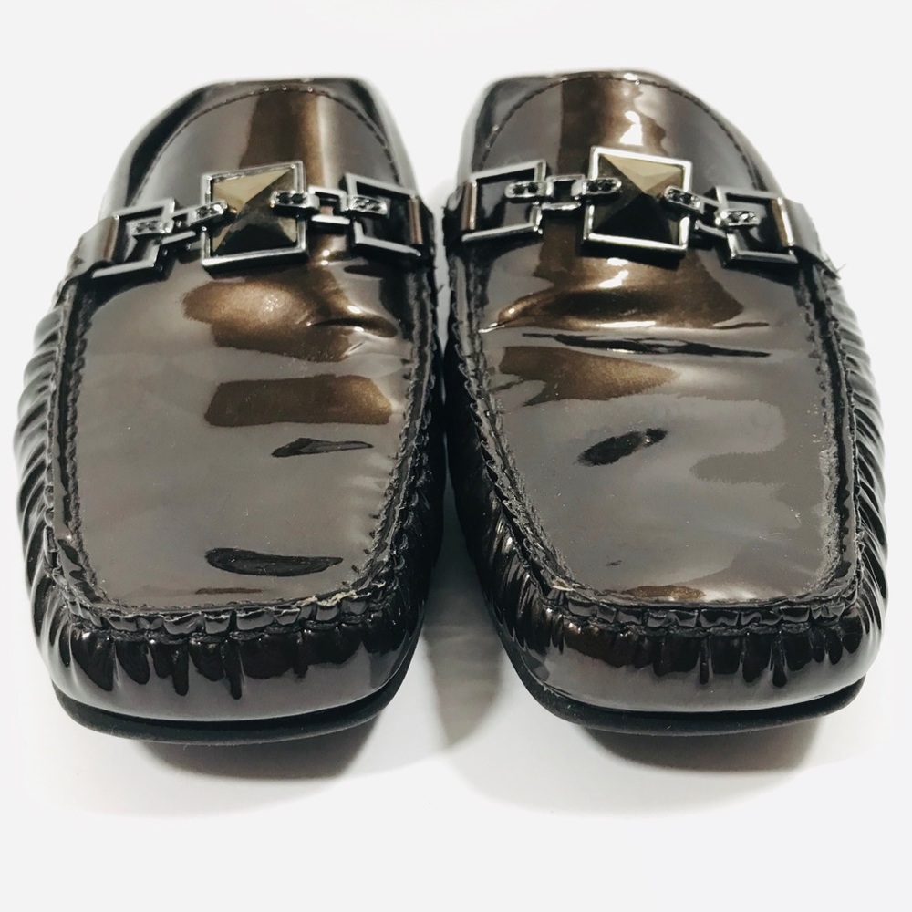 Stuart Weitzman Bronze Embellished Patent Mule Euc - image 3